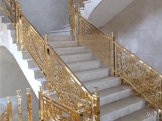 设计别墅铝艺香槟金色楼梯护栏 酒店护栏扶手
