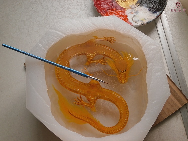 3d树脂画 仿琥珀云中金龙
