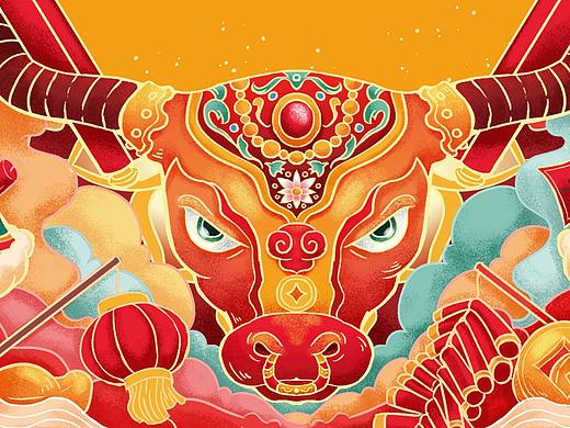 牛年新年插画包装