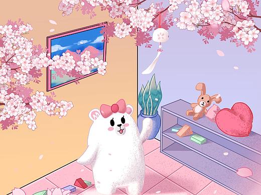 美的熊美的空调樱花节海报