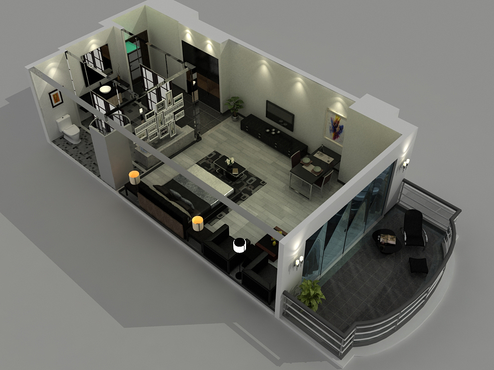 3d鸟瞰立体布置图 小度假公寓案例