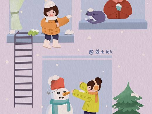 原创冬季插画｜去年冬天陪你看雪打闹的人还在身边吗