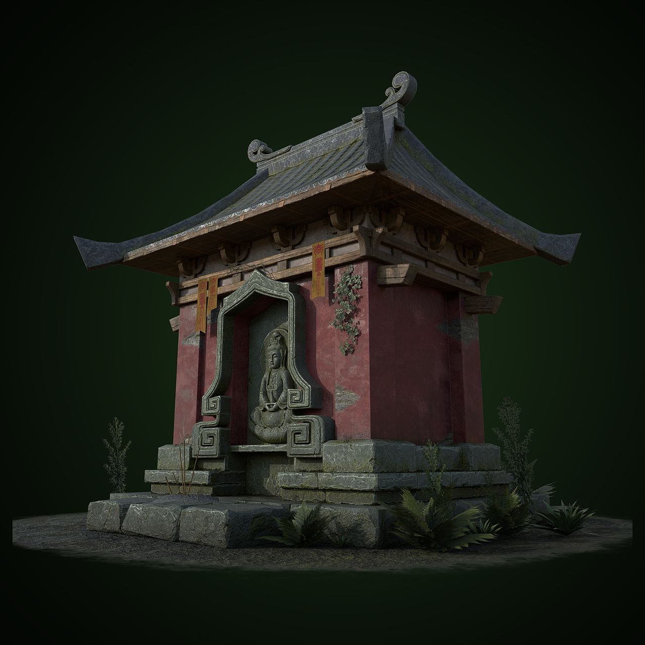 观音庙-3d次世代游戏场景模型(by王同学)|三维|建筑/空间|云普集edu