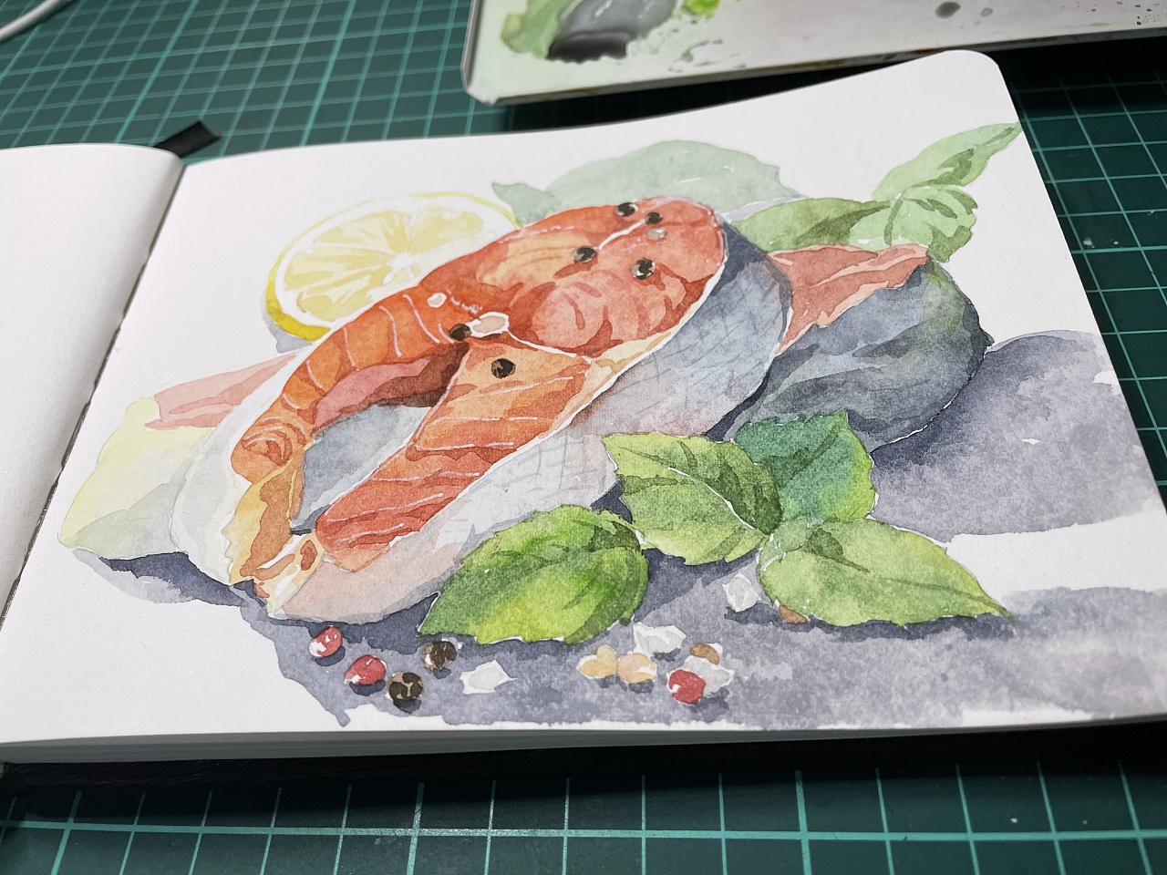 手绘水彩,三文鱼|纯艺术|绘画|z10739611 - 原创作品 - 站酷 (zcool)