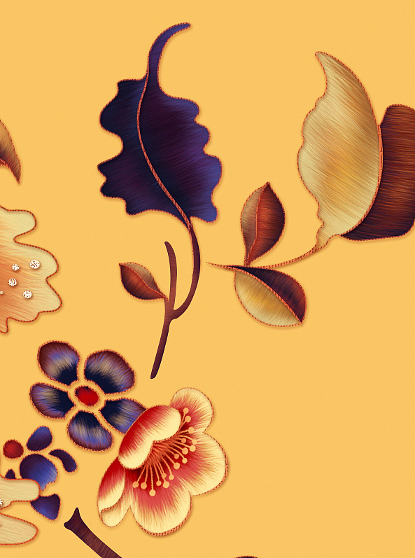 刺绣质感花纹插画