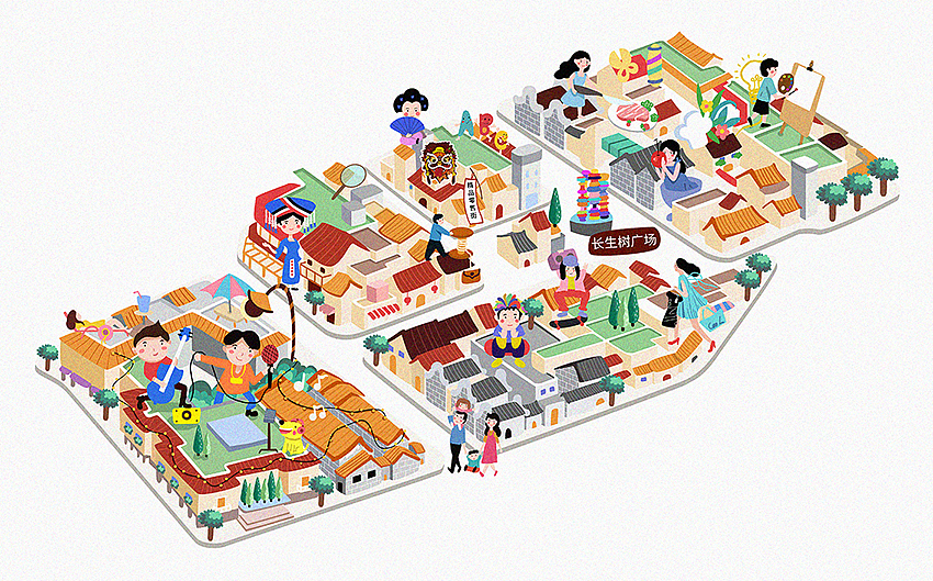 佛山岭南天地美食手绘地图