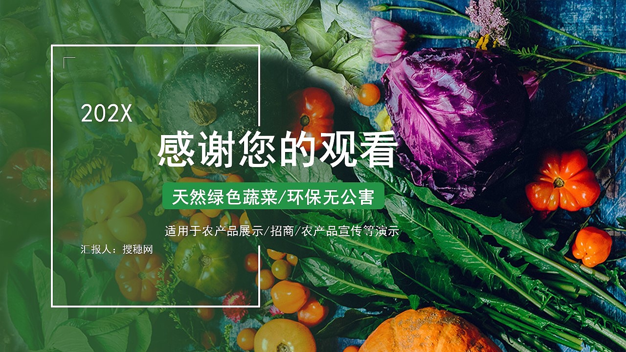 纯天然绿色环保无公害健康有机蔬菜PPT模板