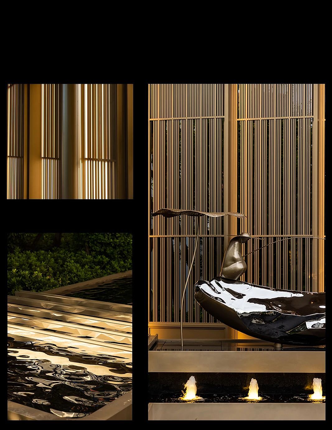 以“简美东方,诗意自然”为基调,
<br>结合宋韵文化与现代设计语言,<br><br>将入口水景和点景造型松融入诗画入境的氛围,<br><br>从而远离城市喧嚣,牵动归家思绪。