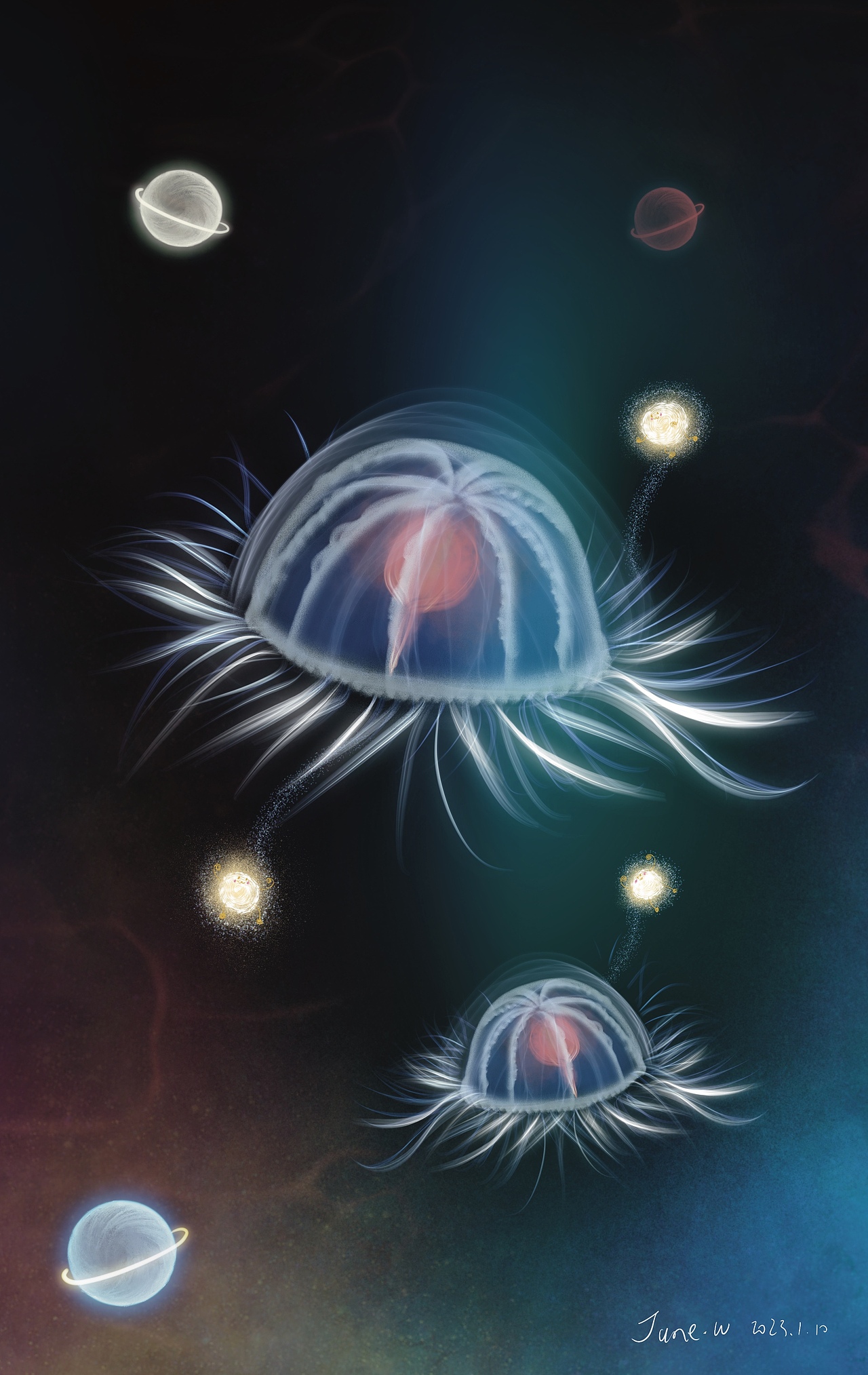 异世界：水母精灵系列（图ZMzI3NTUzMzU2） - 艺术插画 - 站酷设计师JuneW原创素材 - 站酷ZCOOL