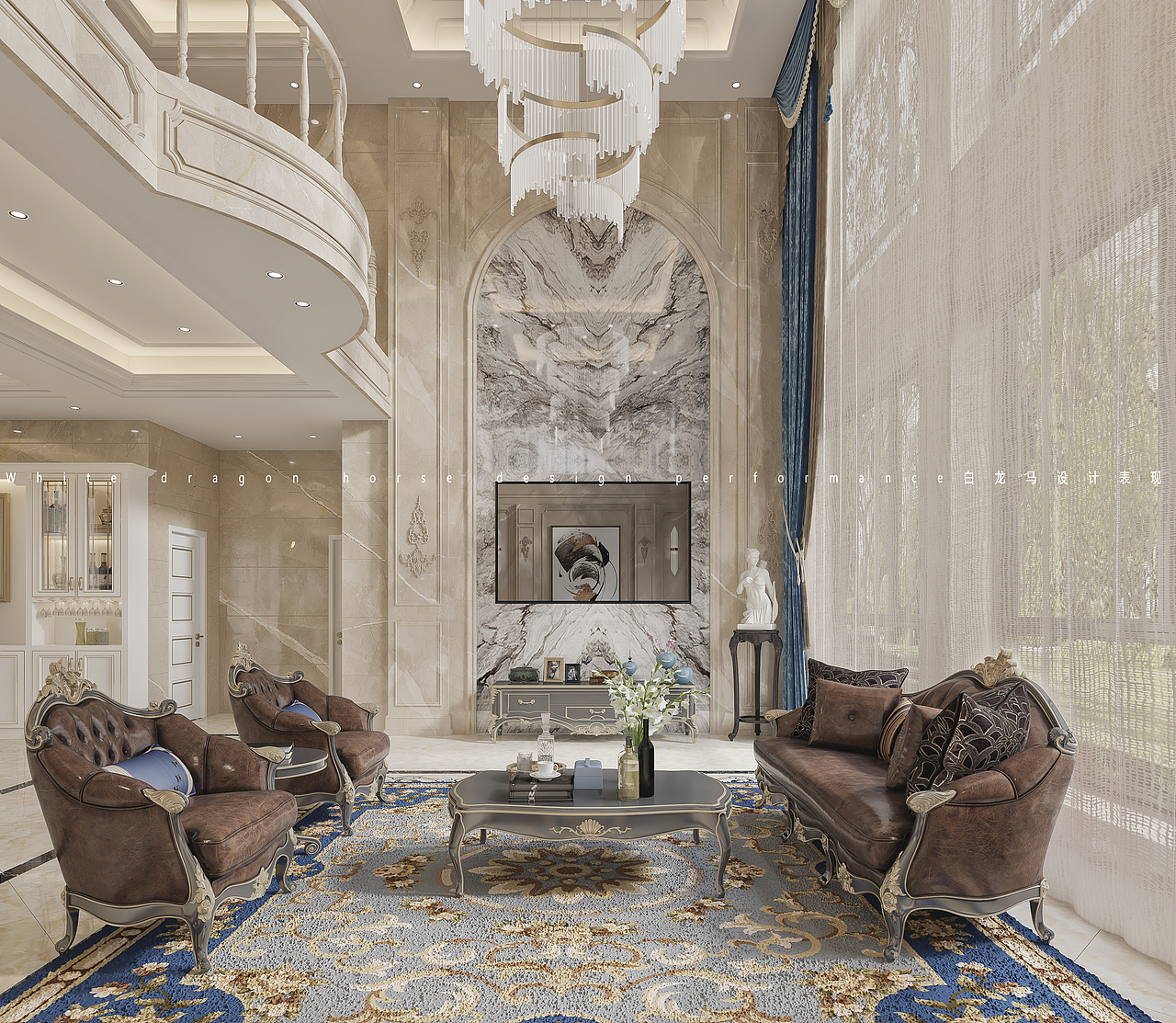 欧式挑空别墅——白龙马效果图（图ZMzMyNTQzMzgw） - 家装设计 - 站酷设计师小鱼吐泡泡泡泡泡原创素材 - 站酷ZCOOL