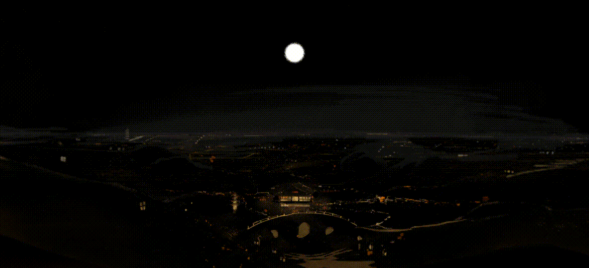 万家灯火的动画场景，我们的云层转场与烟花依旧采用逐帧手绘，融入整体的影片质感。