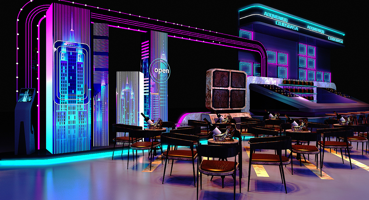 塞班朋克主题失重街区快闪路演设计3D效果图