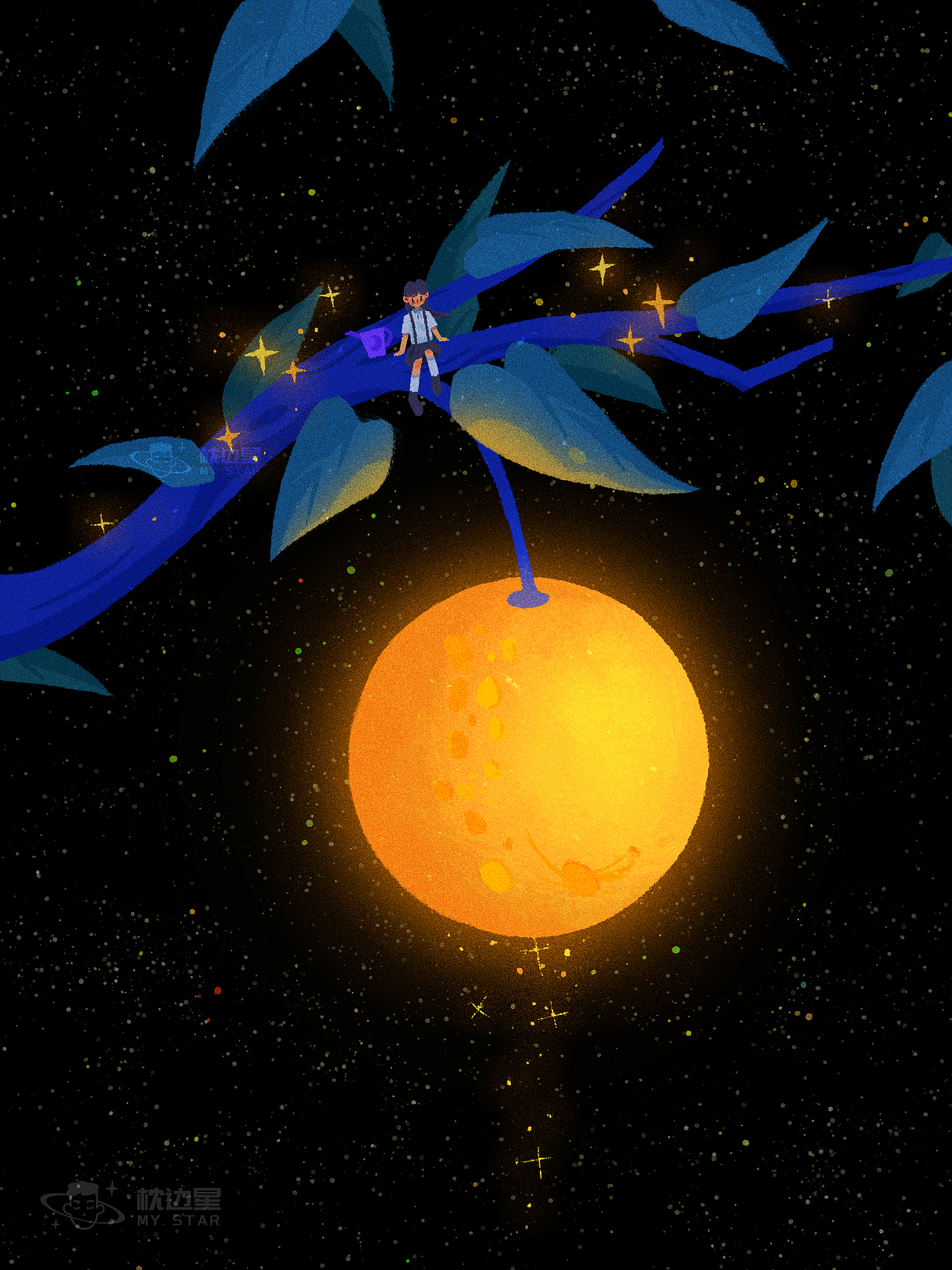 《第一颗星球诞生》
<br>枝繁叶茂间,<br>星球不期而生,<br>树木承载万物,<br>连接星系的脉搏流转。