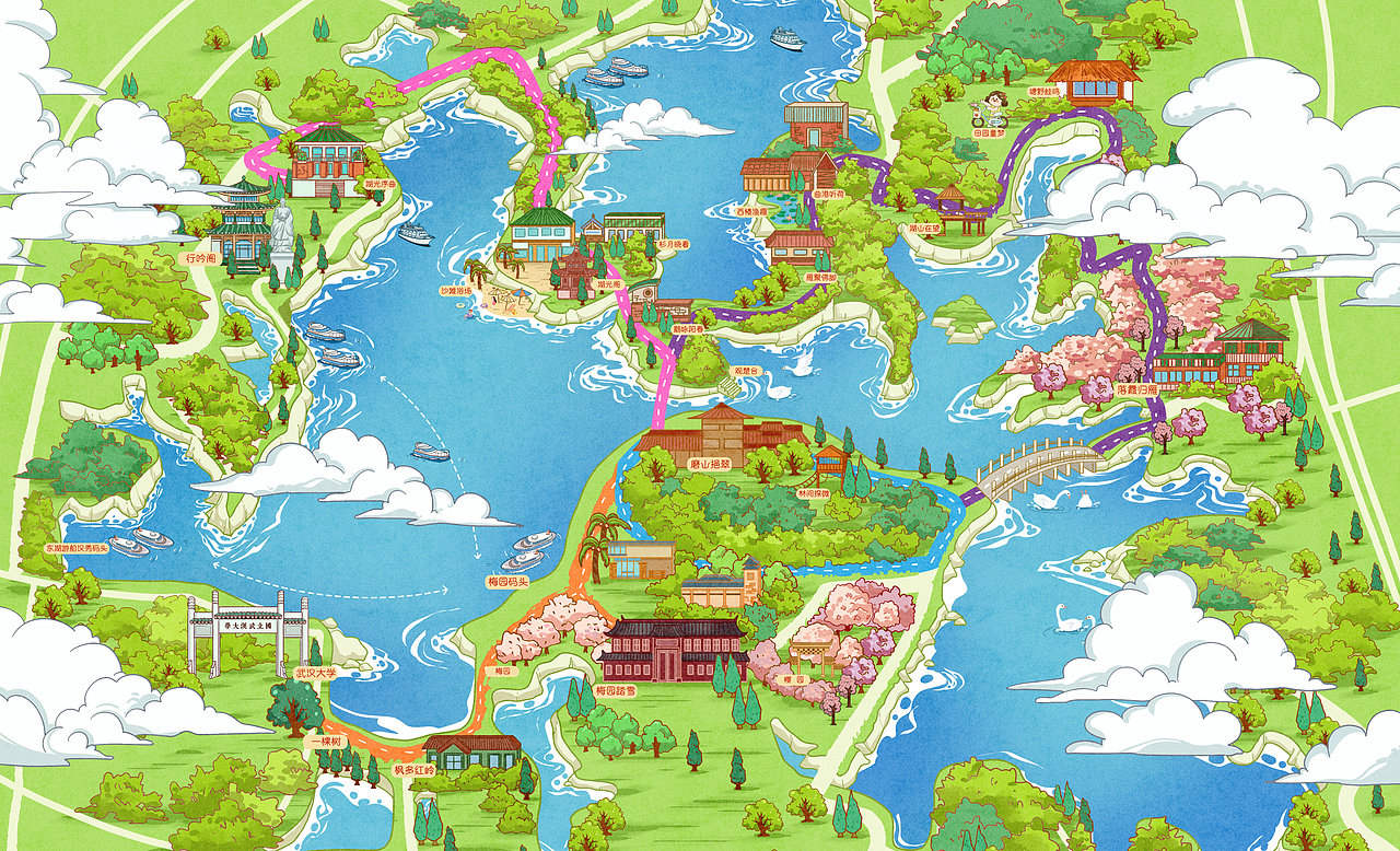 武汉东湖景区地图（图ZMzQ0MjI2OTAw） - 商业插画 - 站酷设计师__Nancy__原创素材 - 站酷ZCOOL