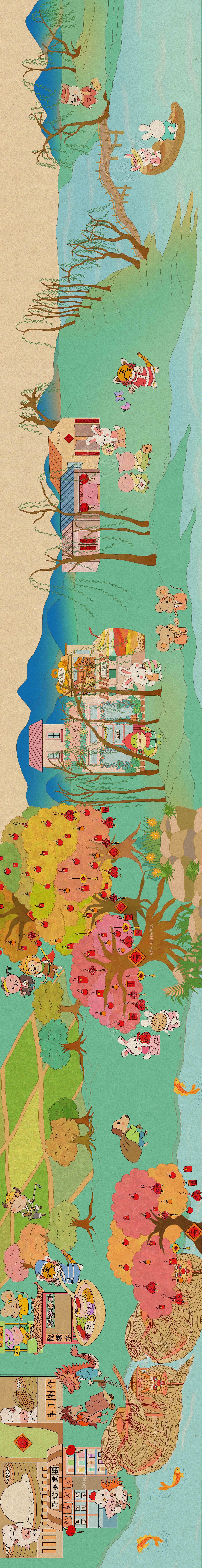 癸卯兔年贺图·清明上河图·十二生肖·5米长卷插画（图ZMzMxMzE1NDgw） - 商业插画 - 站酷设计师豆奶小姐的慢生活原创素材 - 站酷ZCOOL