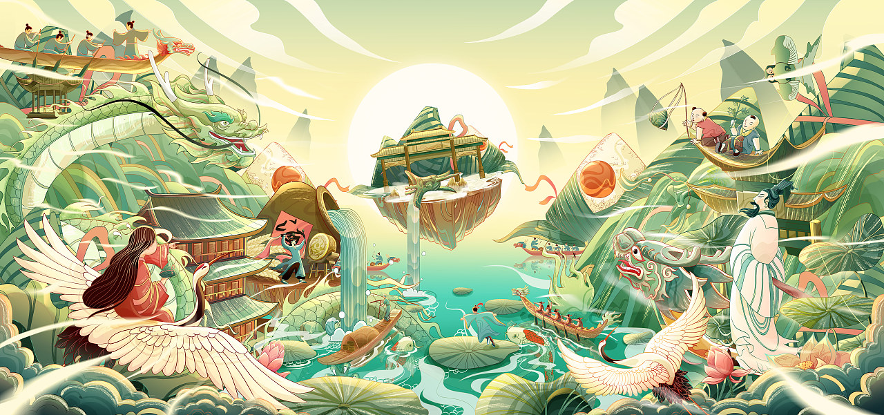 粽夏端阳—端午包装插画|氛围国风场景kv
