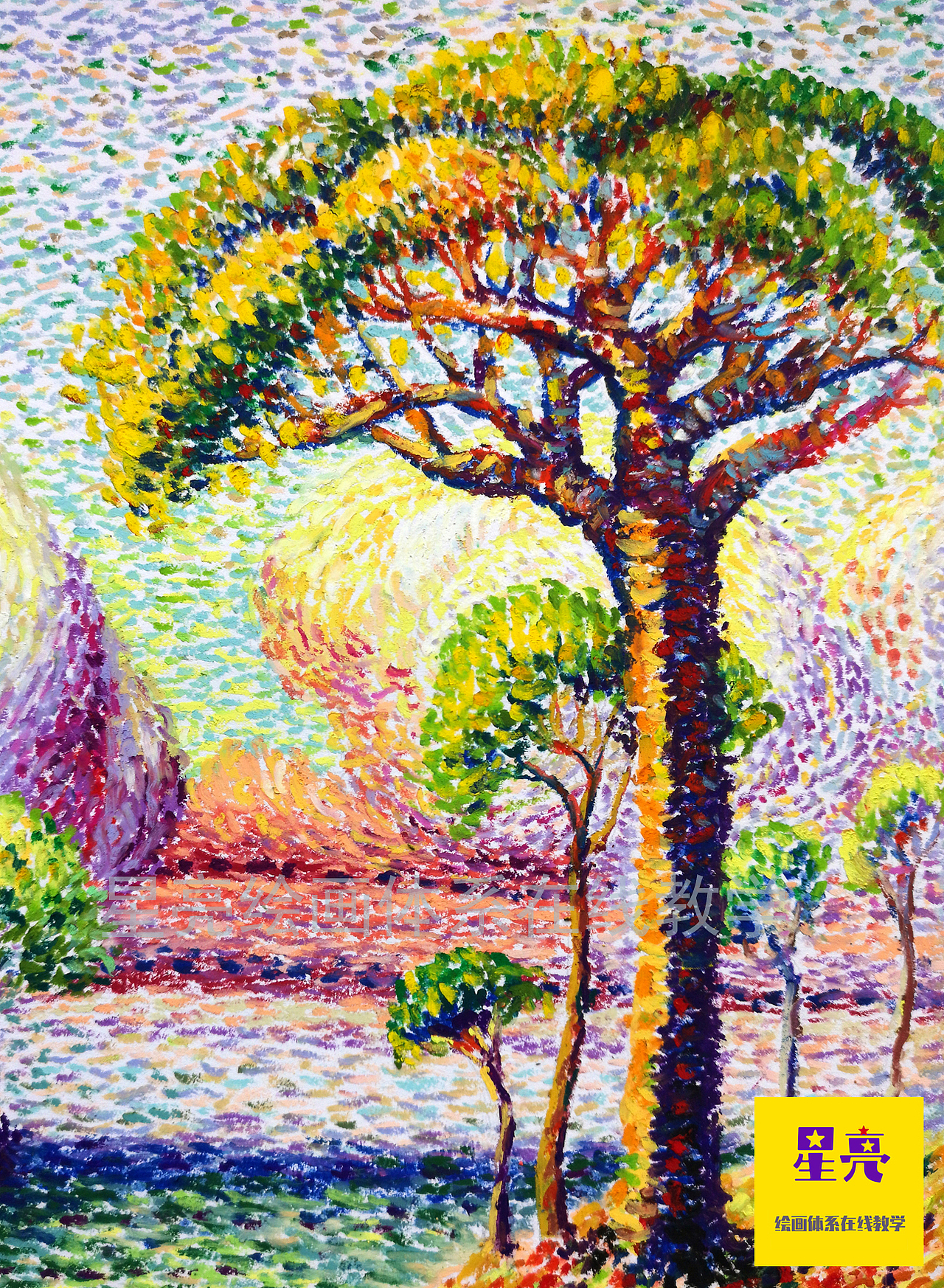 油画棒点彩风景