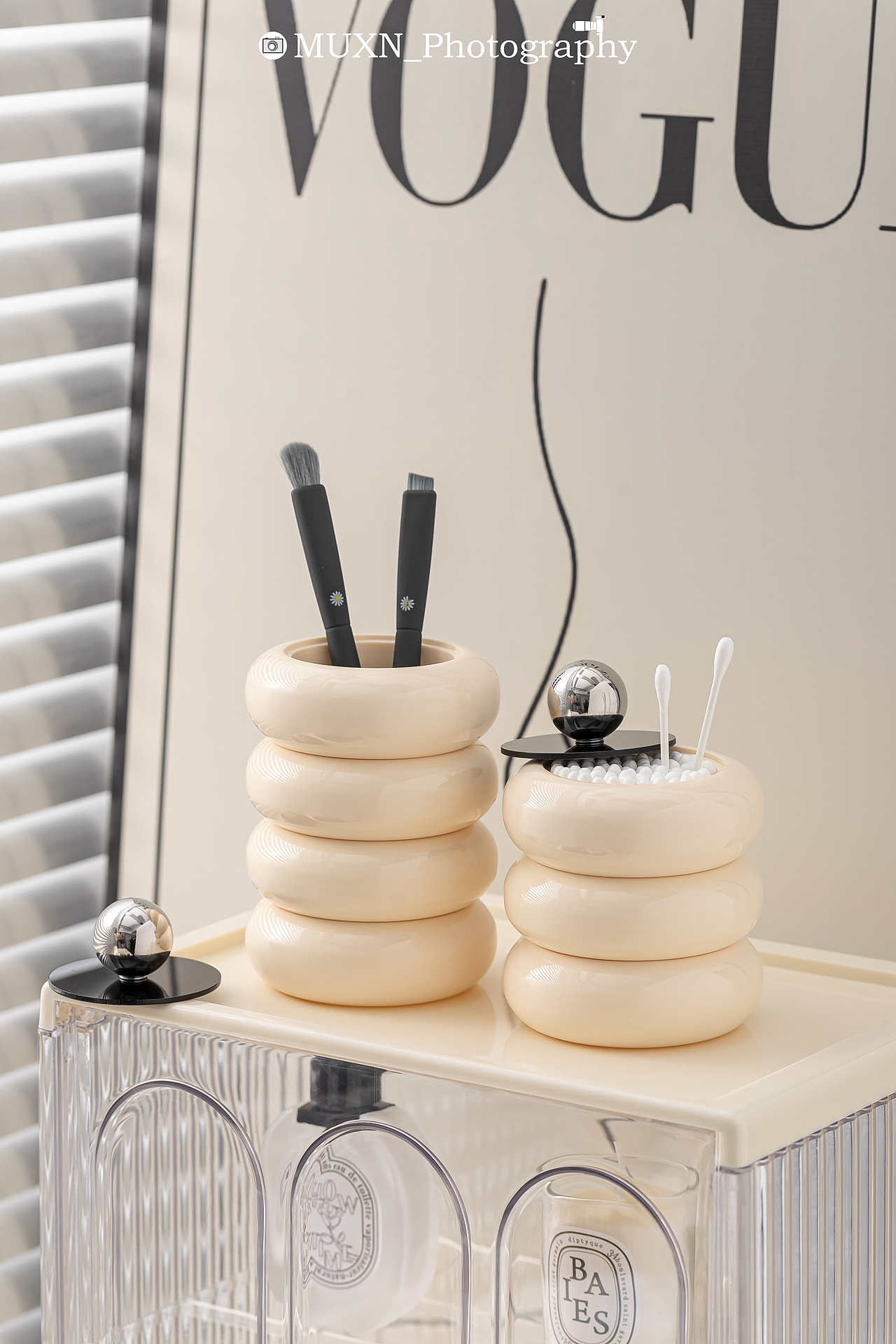 北欧简约奶油色系收纳筒