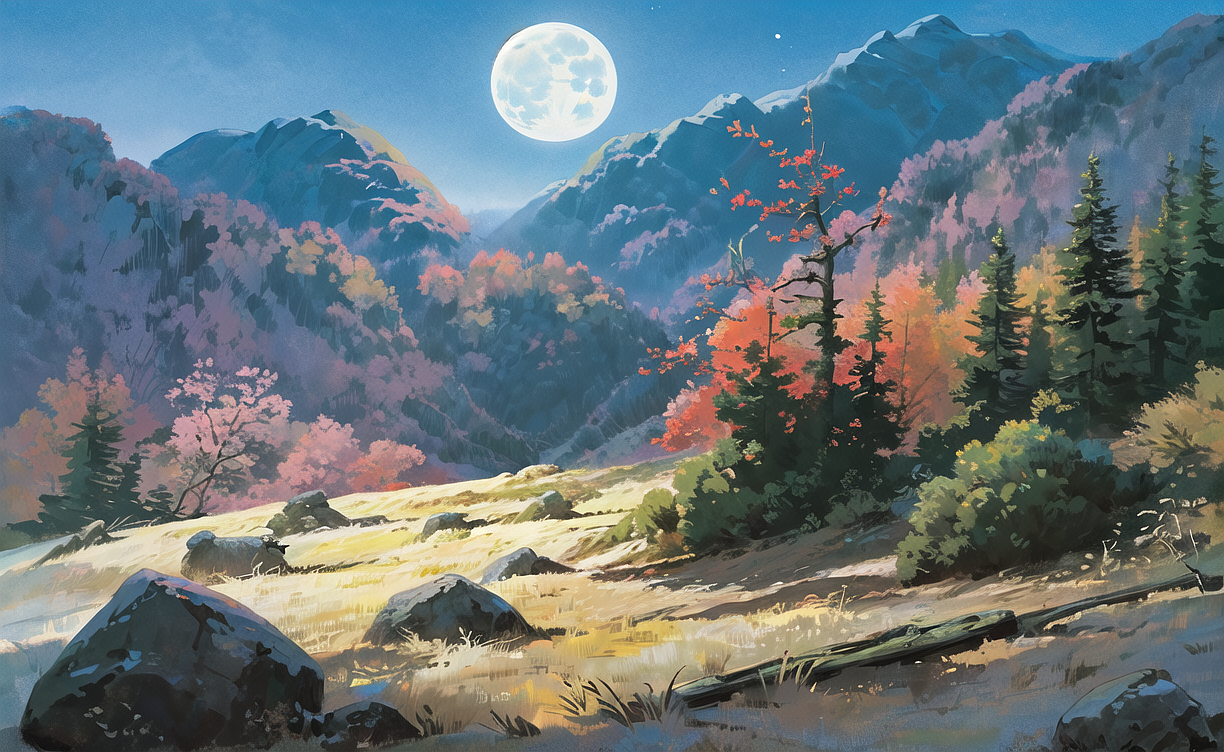 河边渔村和丛林月夜