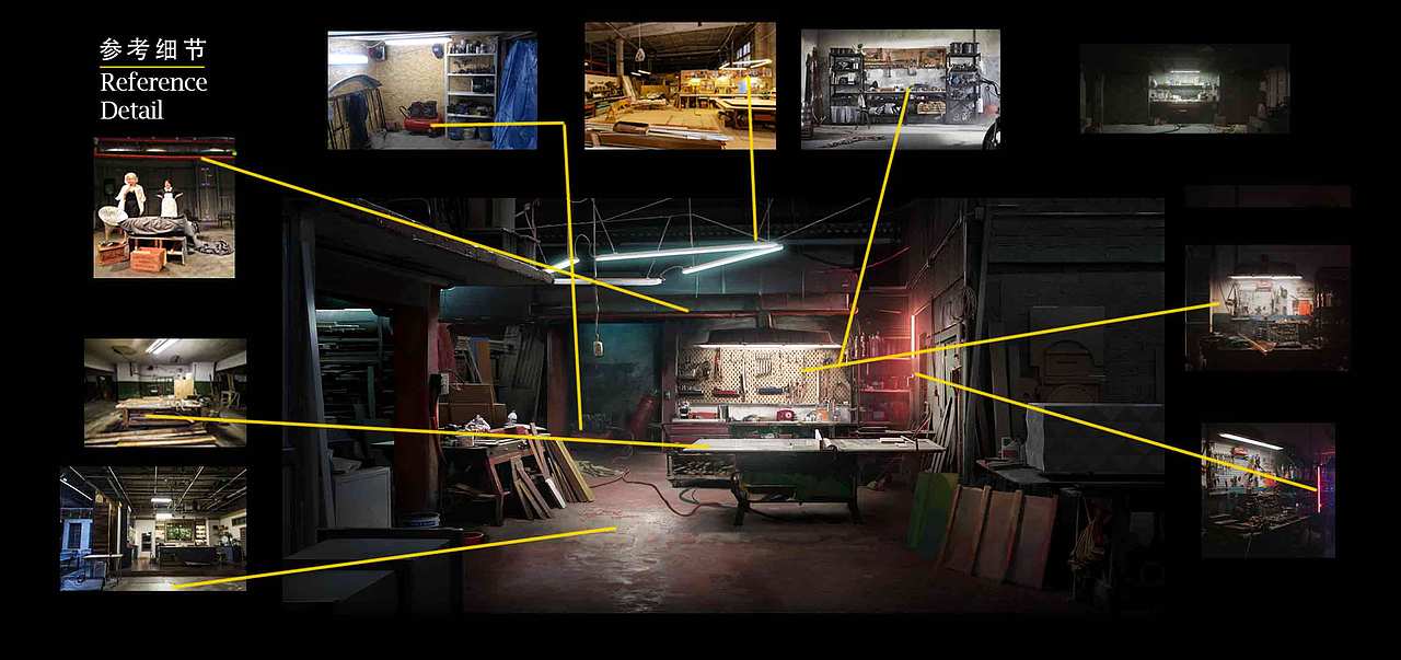 灯光下的工作室