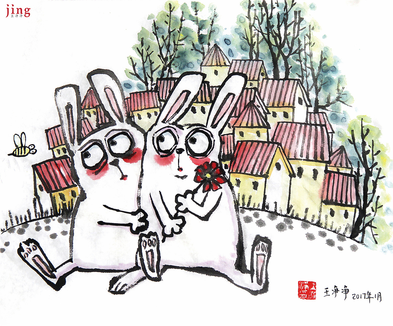 兔年插画合集 30幅兔年萌趣纸本水墨画