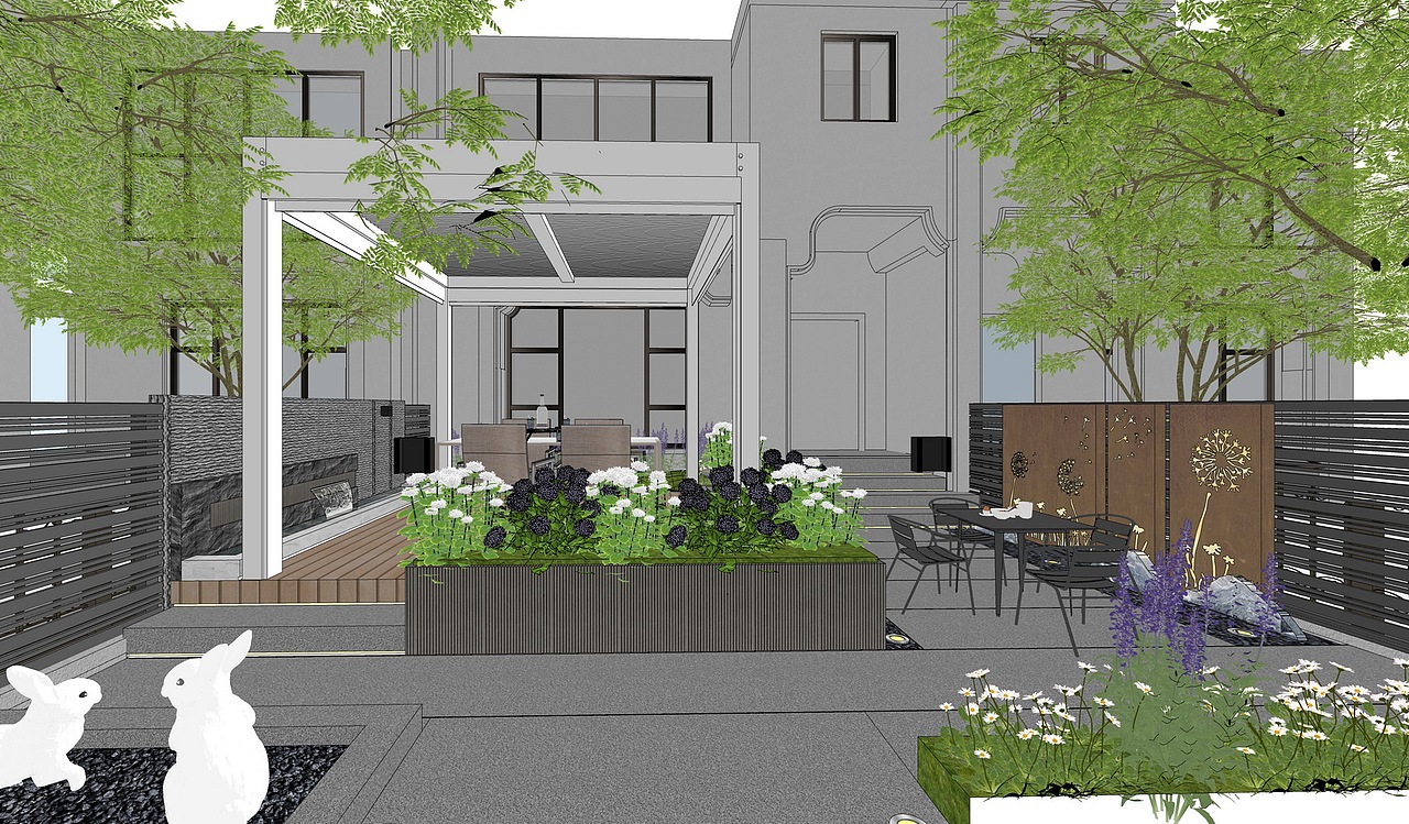 现代庭院景观SU模型下载（图ZMzI0NDI0NTI0） - 景观设计 - 站酷设计师素模网原创素材 - 站酷ZCOOL