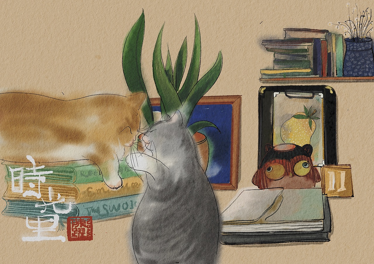 年底画的一些日常-猫猫-国风