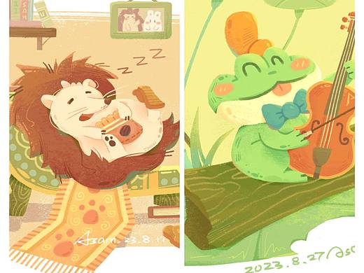 动物小场景插画｜🦔and🐸