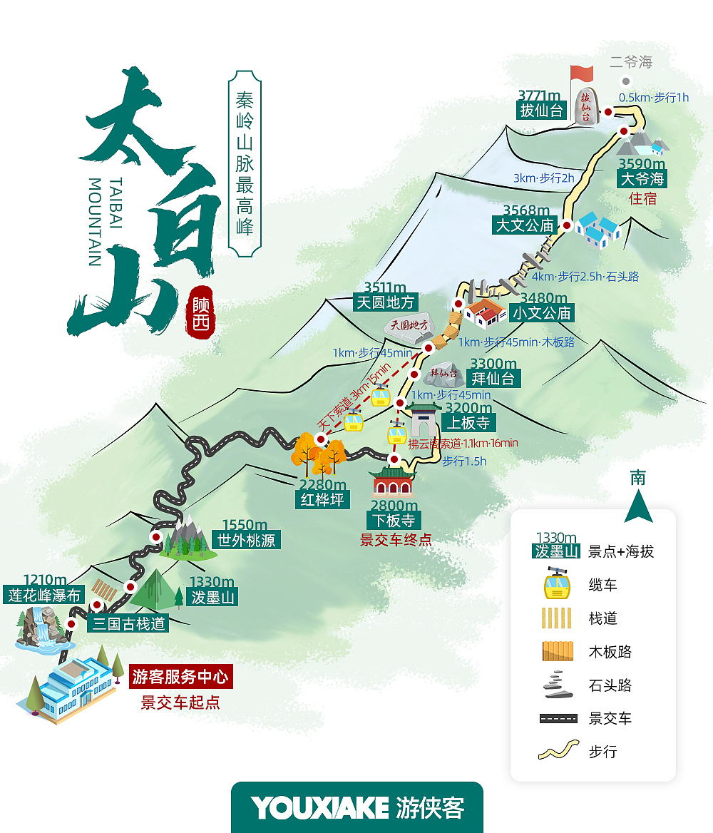 手绘地图陕西太白山