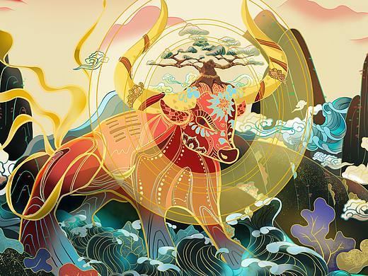 牛 国潮风格 山神 ——神牛 啤酒包装