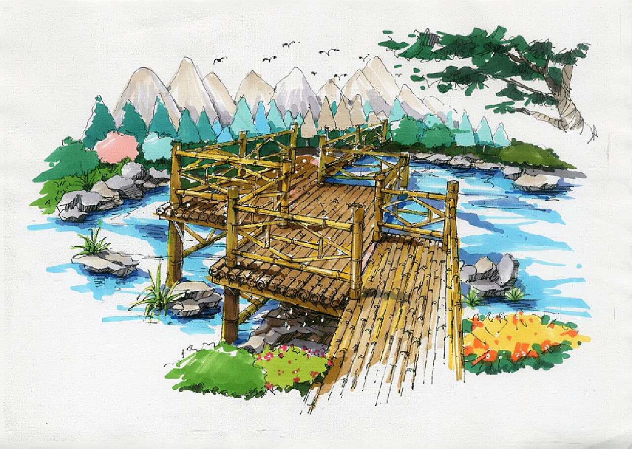 园林喷泉手绘,园林喷泉手绘图,园林水景喷泉_大山谷图库