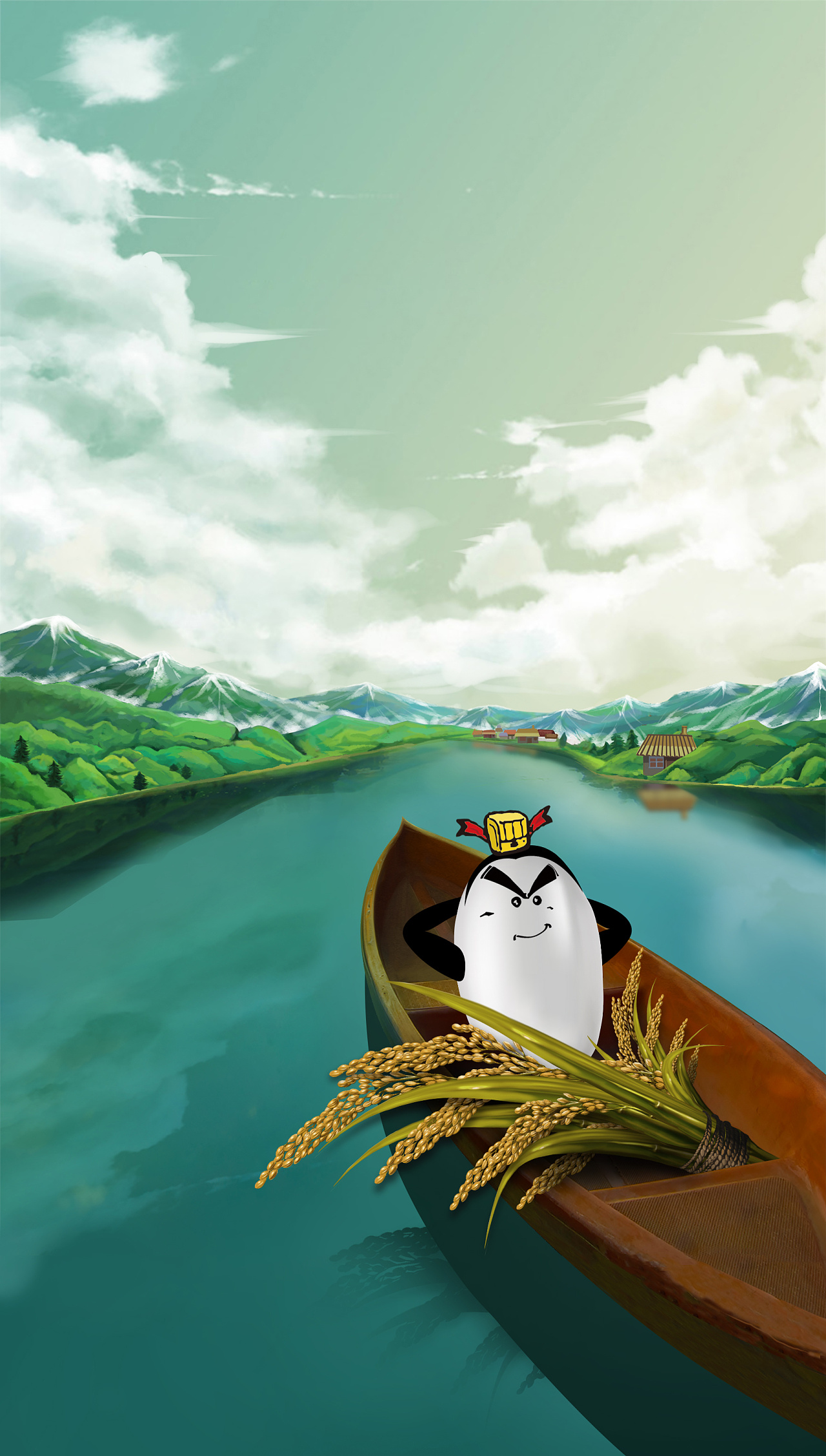 十月稻田包装插画