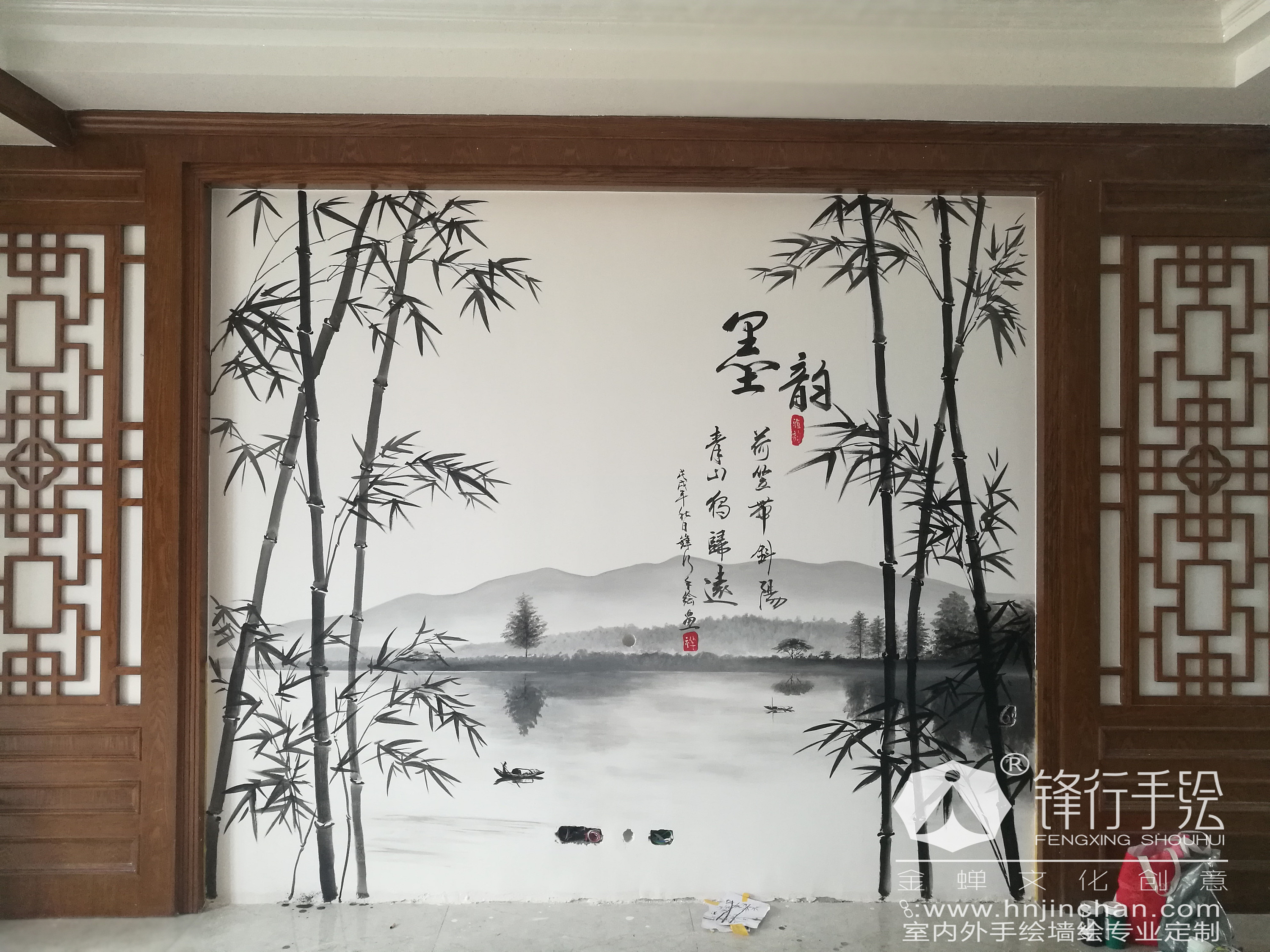 中式电视背景墙 怀化锋行手绘 水墨墙画|其他|墙绘/立体画|怀化锋行