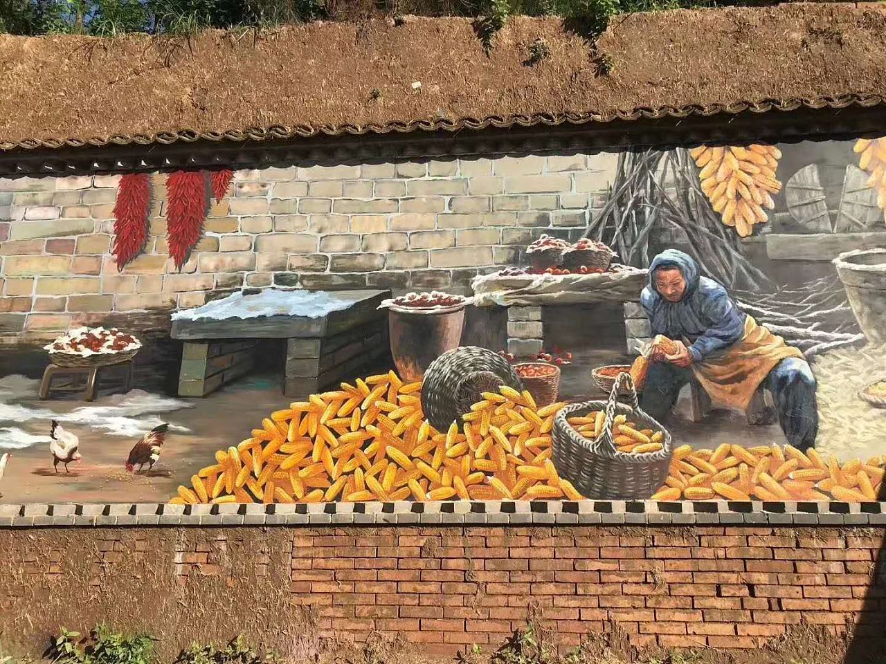 美丽乡村墙体彩绘|纯艺术|绘画|首打柠檬_原创作品-站酷(zcool)