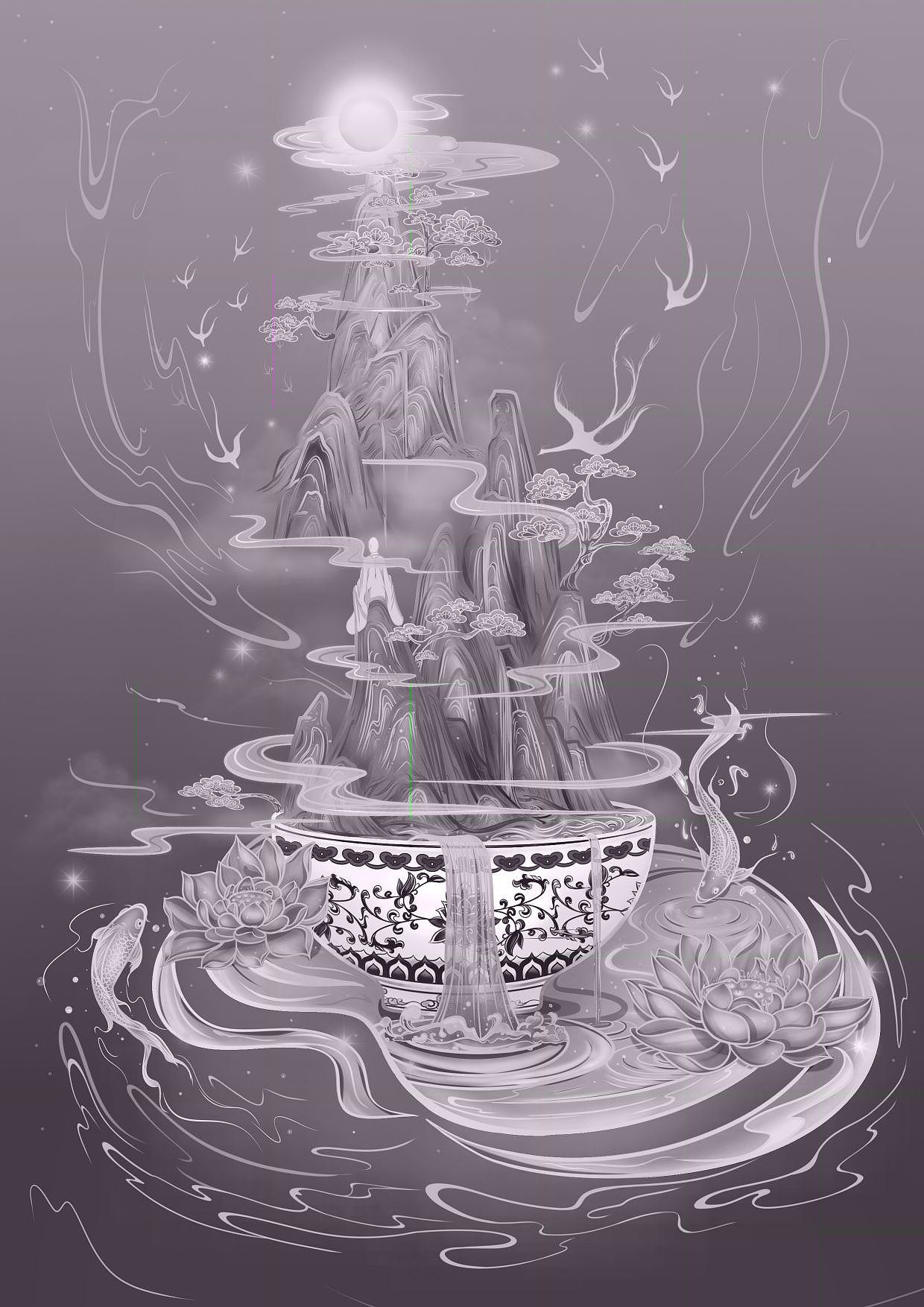 传统青花瓷国潮插画
