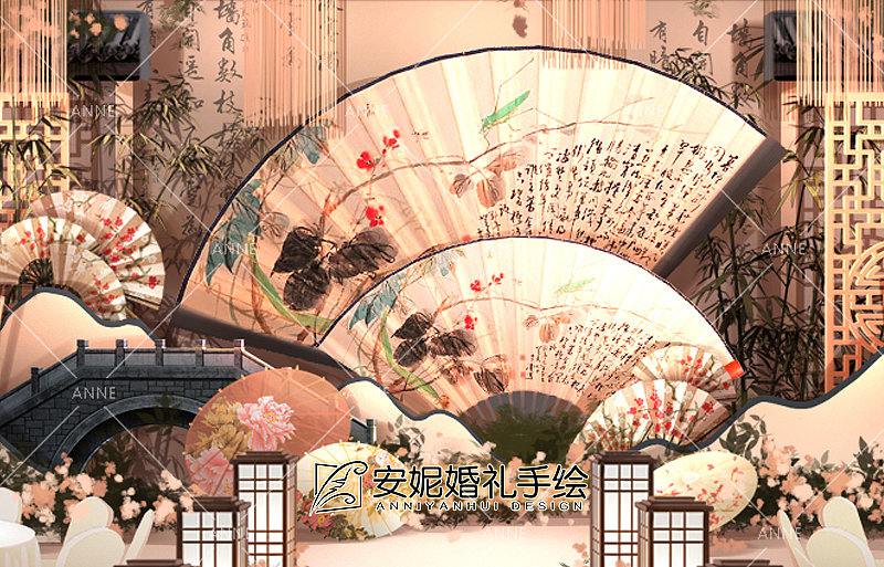 暖金色新中式婚礼 | 安妮婚礼手绘（图ZMTY5NDI4OTI4） - 舞台美术 - 站酷设计师安妮婚礼手绘原创素材 - 站酷ZCOOL