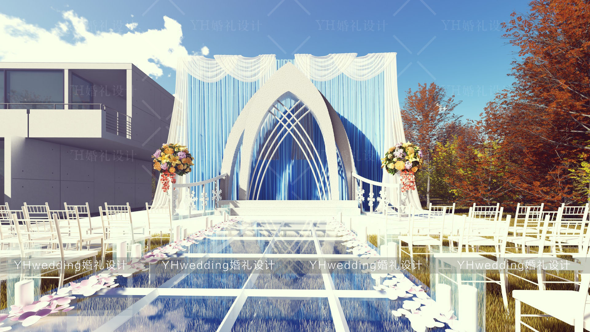 YHwedding婚礼设计：香槟金婚礼3D效果图 细致品味|空间|舞台美术|YHwedding - 原创作品 - 站酷 (ZCOOL)