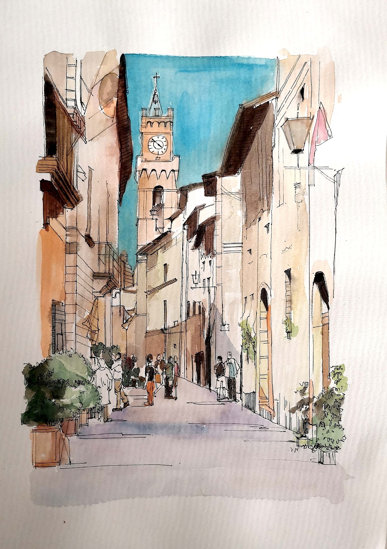 原创钢笔淡彩照片写生