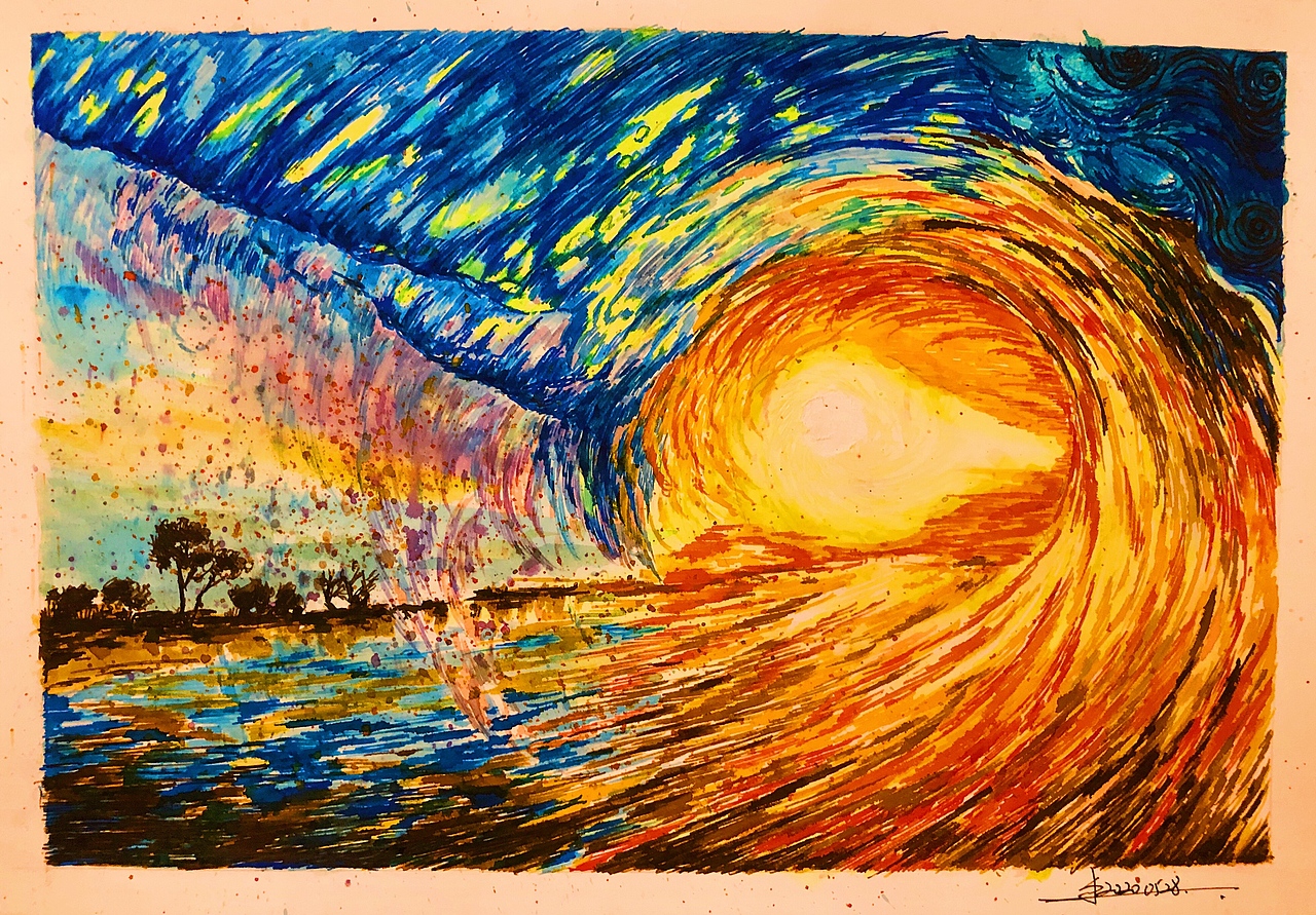 彩色钢笔风景画01