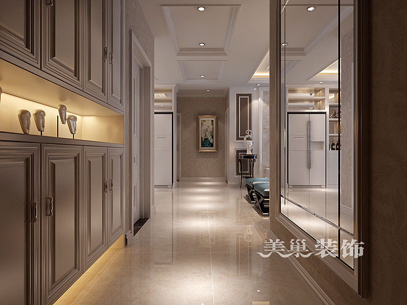 玄关,入户进门凹进去地方是鞋柜的位置,达到生活便于,方便的舒适美感