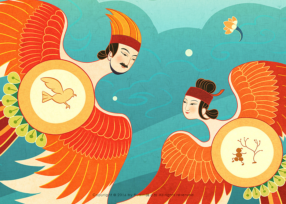 日月之神,神话为画——装饰插画