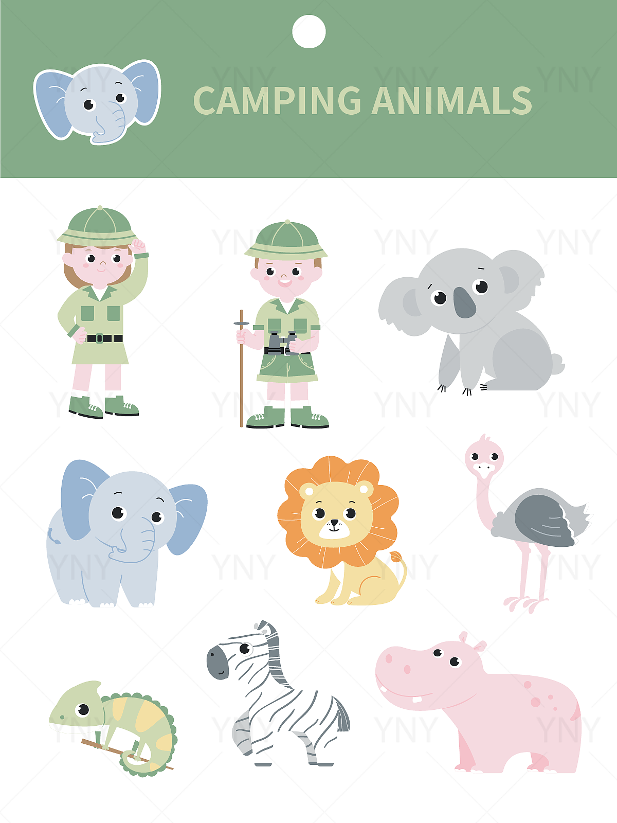 儿童插画|野营小动物、卡通人物贴纸