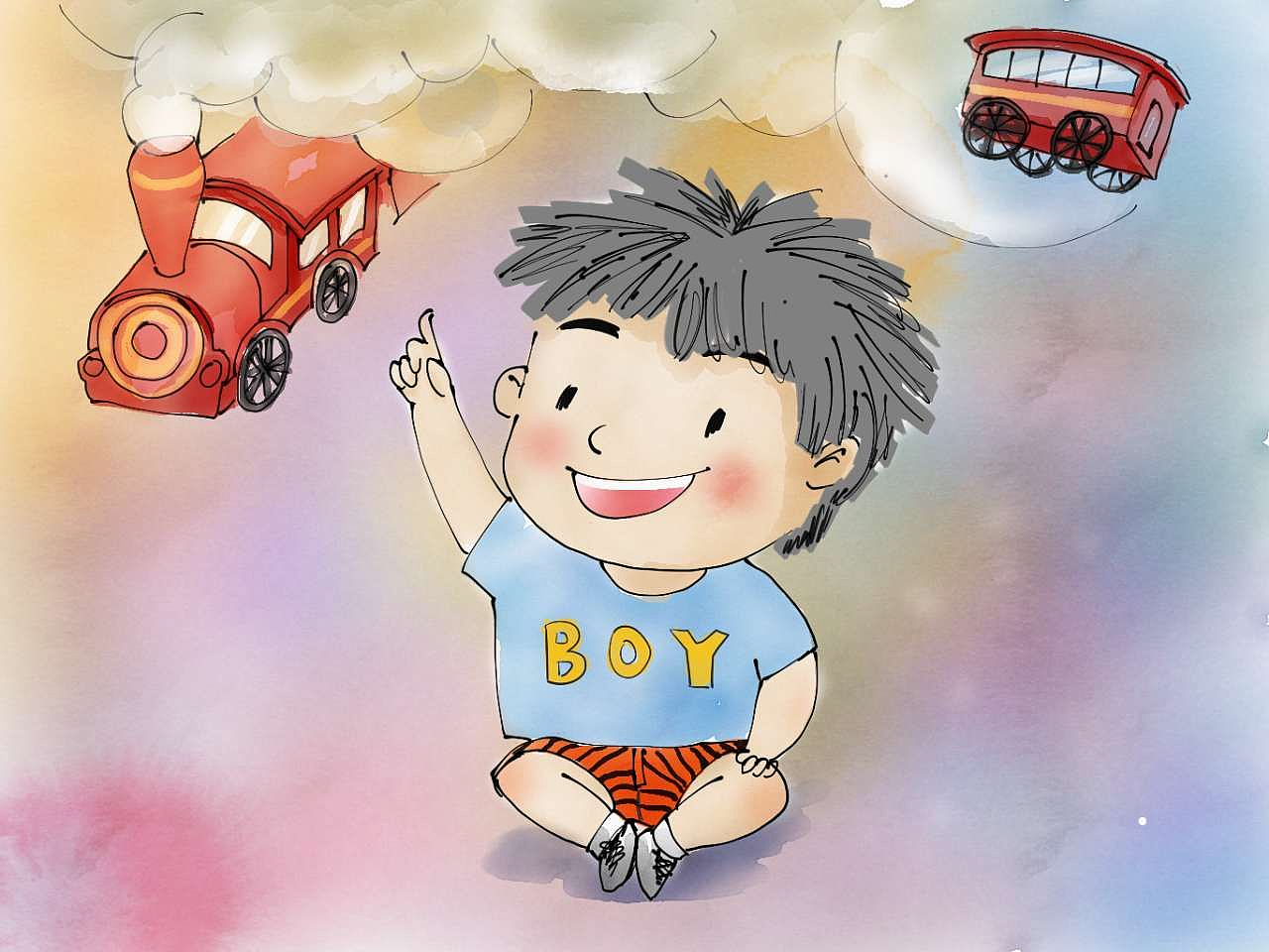 ipad pro绘画,每个男孩都有一个小火车的梦想