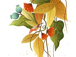 復古輕奢橙色花鳥蝴蝶北歐裝飾畫