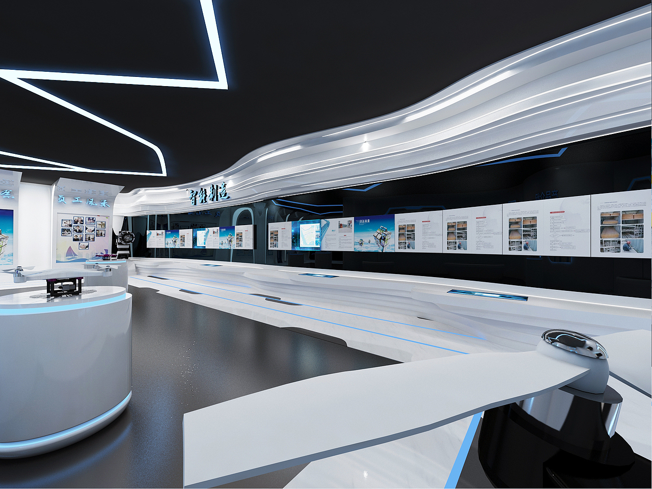 航空无人机飞机科技现代展厅效果图（图ZMjE0MDI5NjQ0） - 其他三维 - 站酷设计师3D设计联系我原创素材 - 站酷ZCOOL