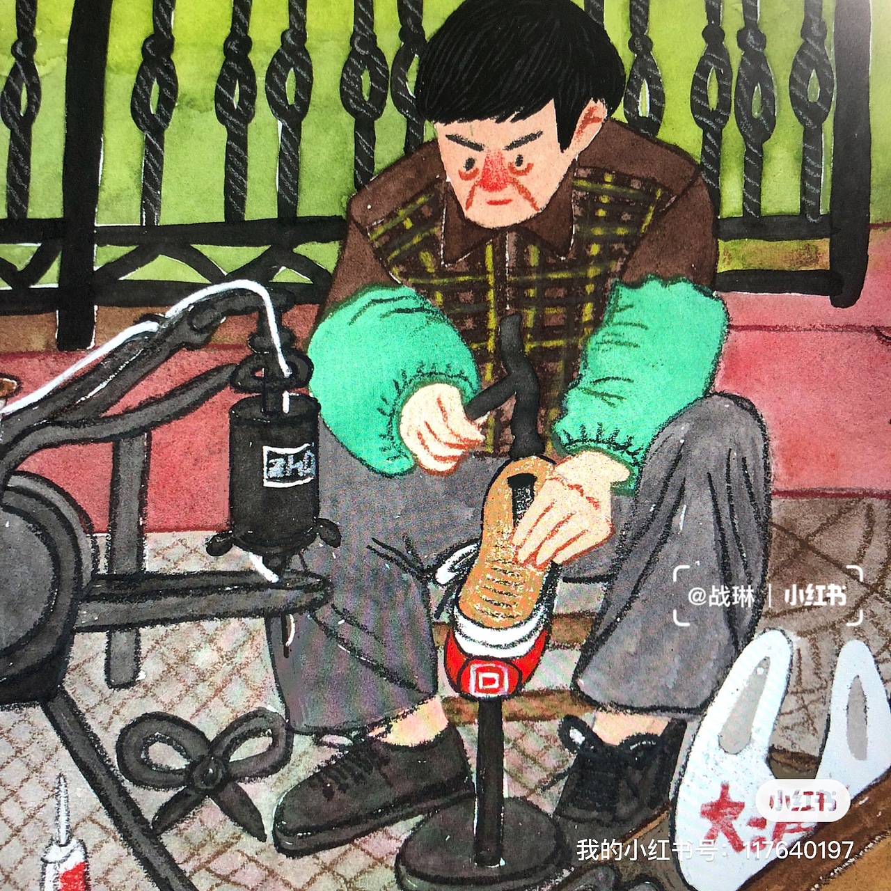 《修鞋的老爷爷》（图ZMzI1MjI1MjY4） - 艺术插画 - 站酷设计师插画师战琳原创素材 - 站酷ZCOOL