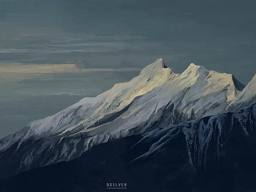 暮霭下的雪山