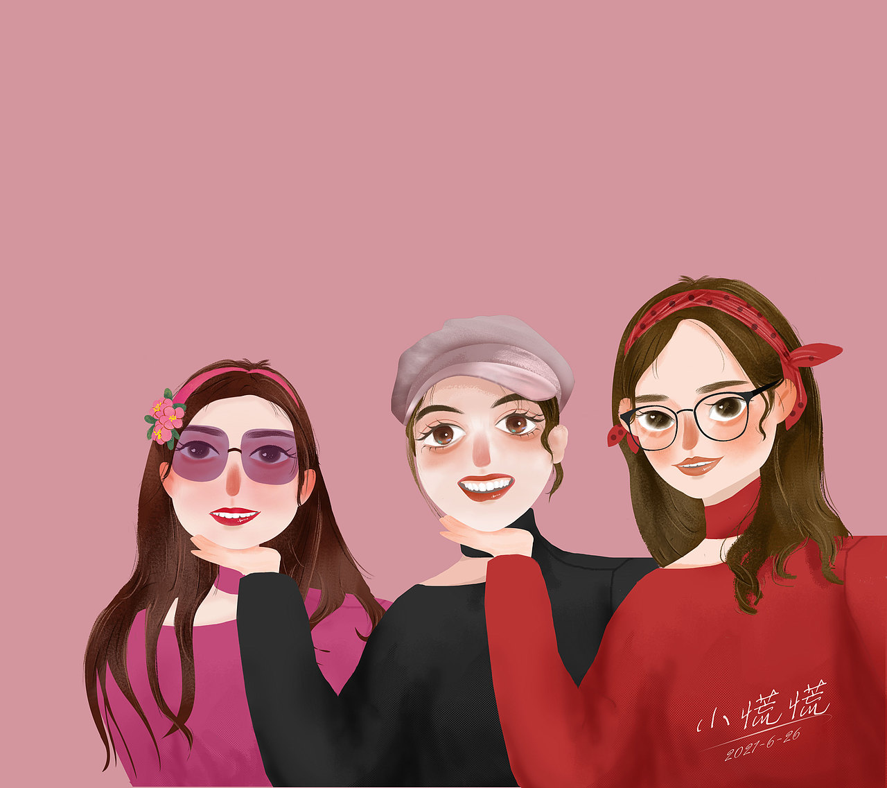 闺蜜照（插画练习）（图ZMjYzODI1NTUy） - 创作习作 - 站酷设计师小慌慌666原创素材 - 站酷ZCOOL