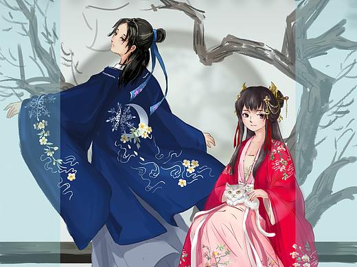 最近给朋友画的汉服插画