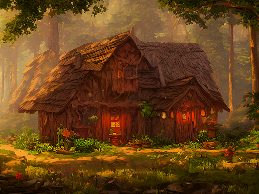 #站酷梦笔#中世纪，童话，森林小屋，像素艺术